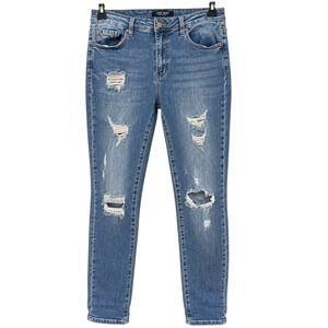 Judy Blue Womens 13/31 Boyfriend Jeans Medium Wash Distressed Grunge Denim